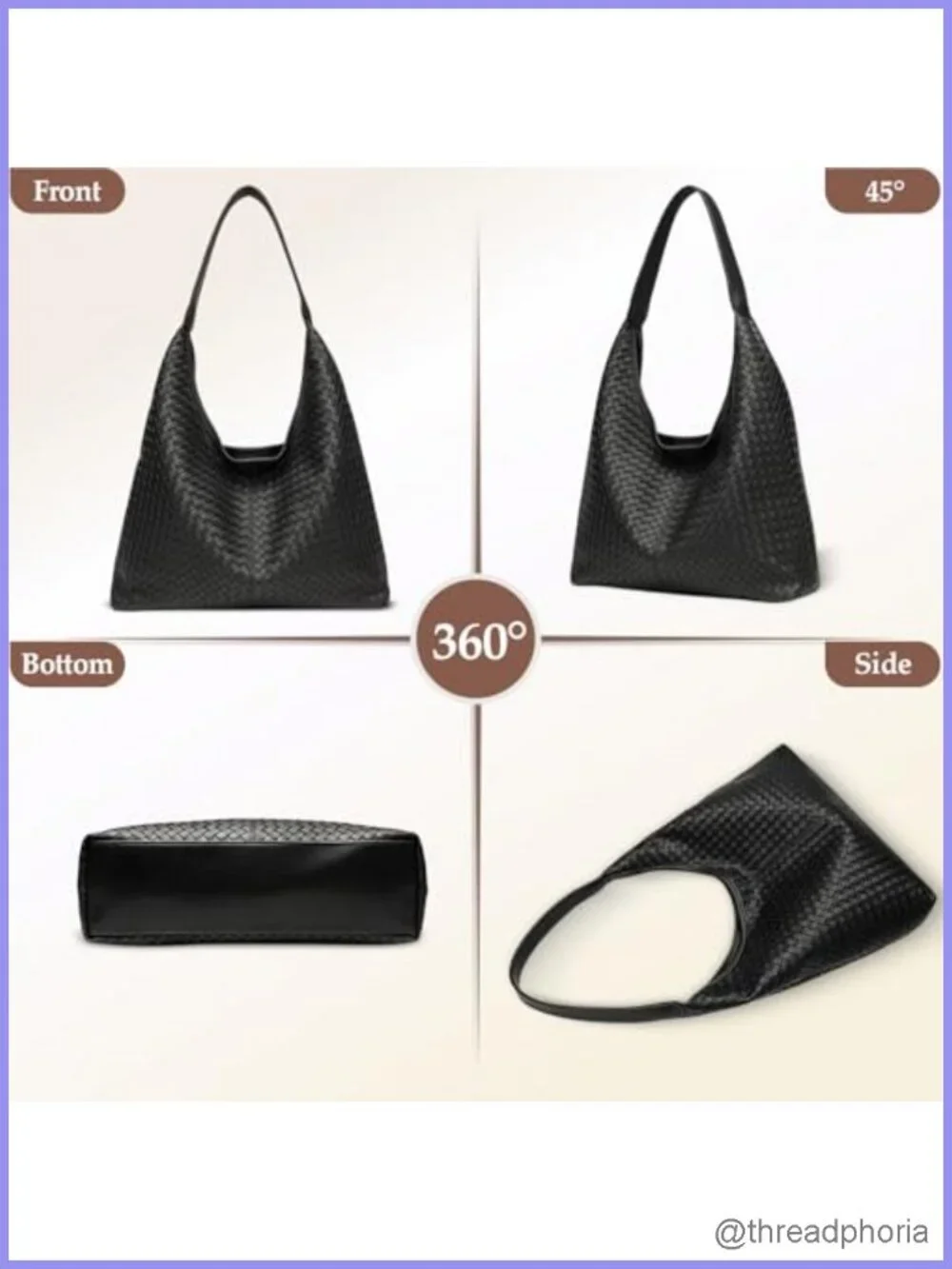Large Woven Textured Vegan Leather Hobo Tote Shoulder Bag for Women